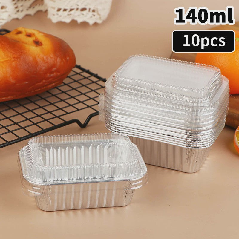 10x Wegwerp Aluminium Bakvormen met Deksel - Rechthoekig voor Cakes, Muffins & Brood