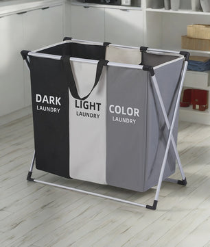 Grote 3-vaks Wasmand Organizer - Sorteer Donker, Licht en Kleur Wasgoed