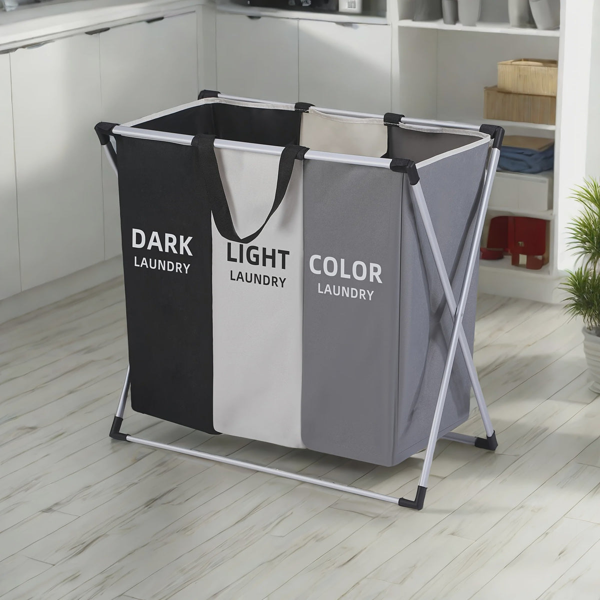 Grote 3-vaks Wasmand Organizer - Sorteer Donker, Licht en Kleur Wasgoed