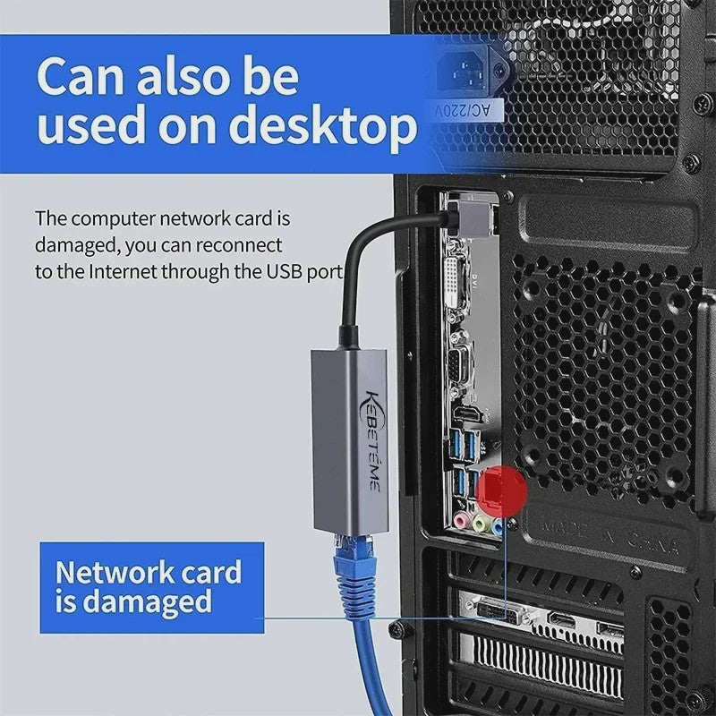 KEBIDUMEI USB 3.0 naar RJ45 Gigabit Netwerkkaart - 1000Mbps Ethernet Adapter