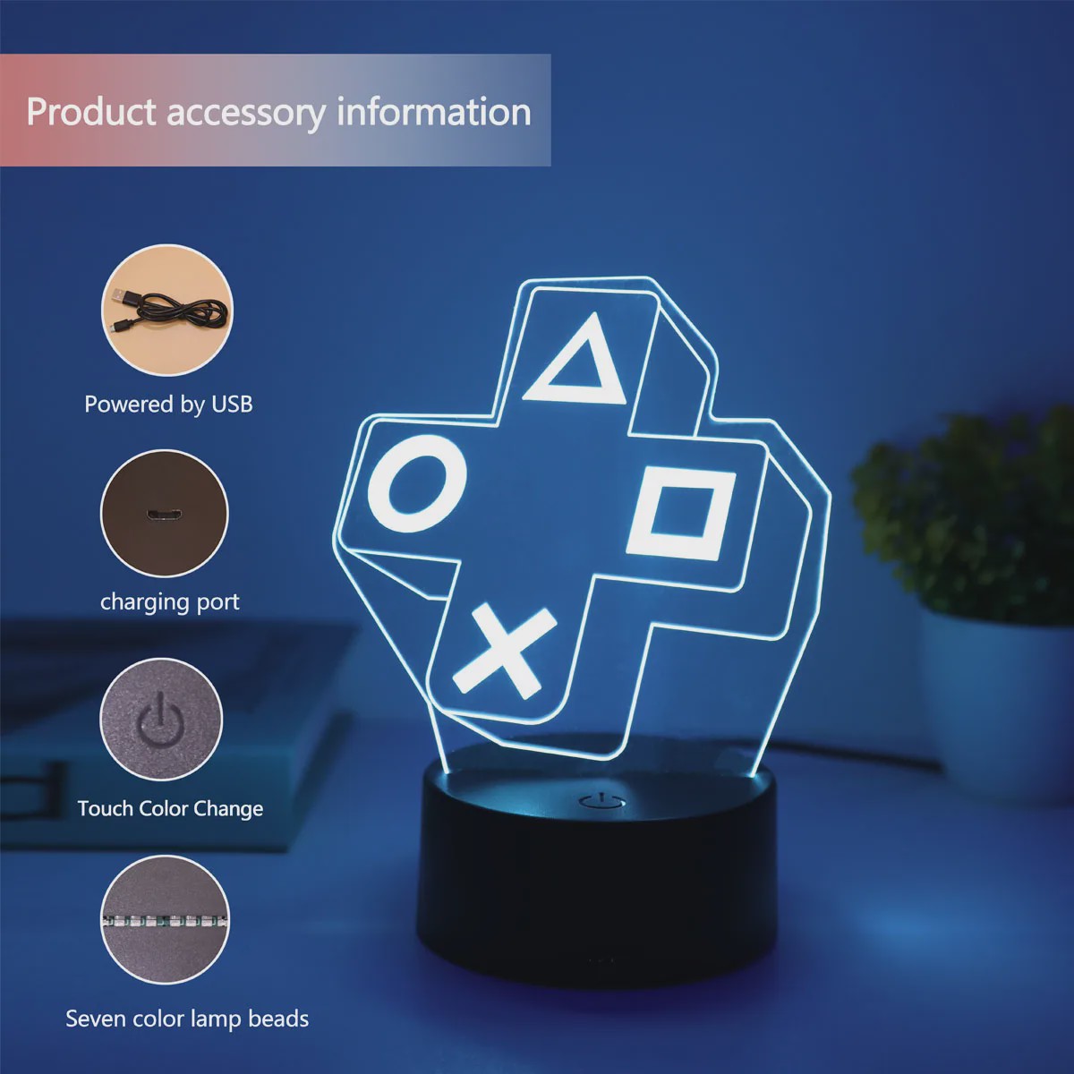 3D Gaming Cross Knop Nachtlamp - Kleurrijke LED Sfeerverlichting voor de Slaapkamer