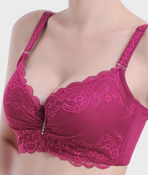 Comfortabele Plus Size Lace Push-Up BH met Brede Zijband en 4-Rij Sluiting