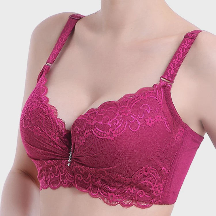 Comfortabele Plus Size Lace Push-Up BH met Brede Zijband en 4-Rij Sluiting