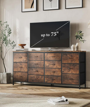 Industriële Ladekast 160cm met 14 Stoffen Lades - TV Meubel & Opbergkast