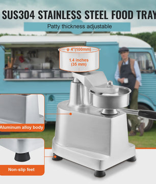 Professionele Burger Patty Maker - 100mm Roestvrij Staal Hamburger Pers Machine