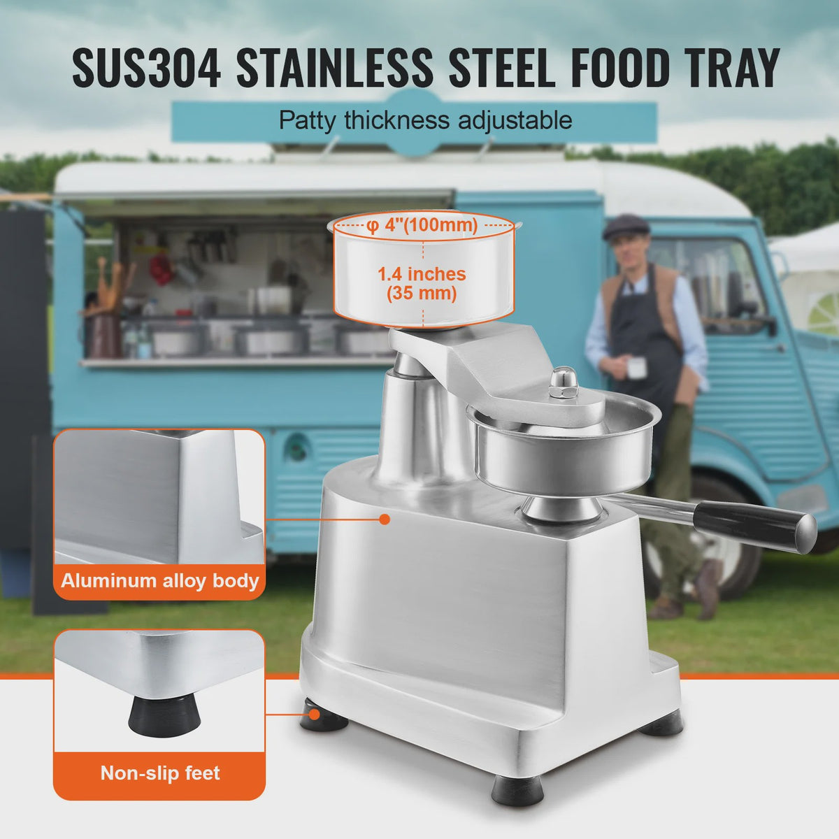 Professionele Burger Patty Maker - 100mm Roestvrij Staal Hamburger Pers Machine