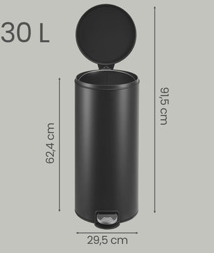 Songmics Keukenprullenbak 30L met Deksel en Soft Close - Zwart