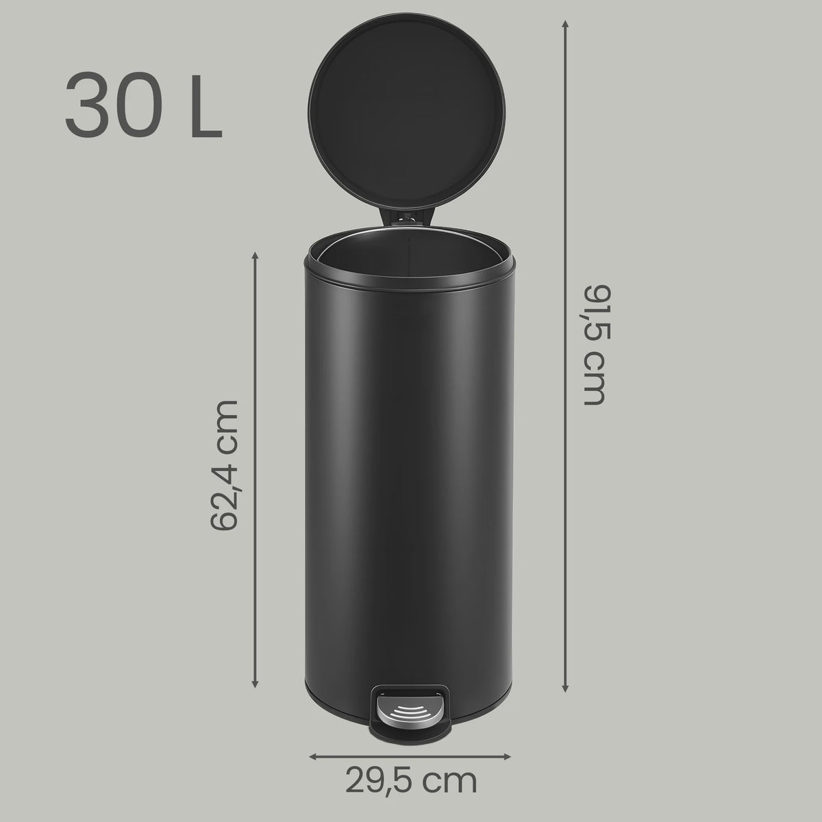 Songmics Keukenprullenbak 30L met Deksel en Soft Close - Zwart