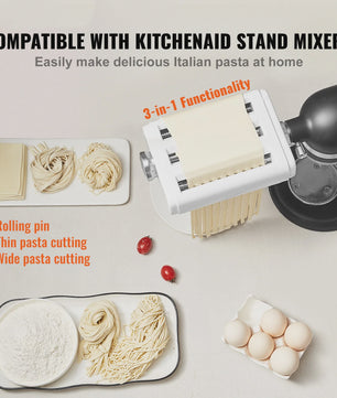SucceBuy Pastaroller en Snijder Set voor KitchenAid Stand Mixer - 3-in-1 Roestvrij Staal