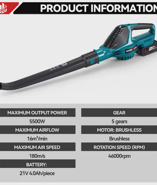 ONEVAN 5500W Krachtige Accu Bladblazer - Borstelloos, 5 Snelheden, Makita Batterij Compatibel