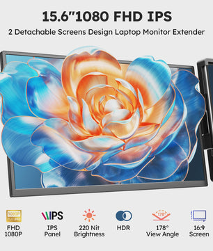 15.6" Triple Screen Extender: 2x FHD IPS Externe Monitors voor Laptops (13-17")