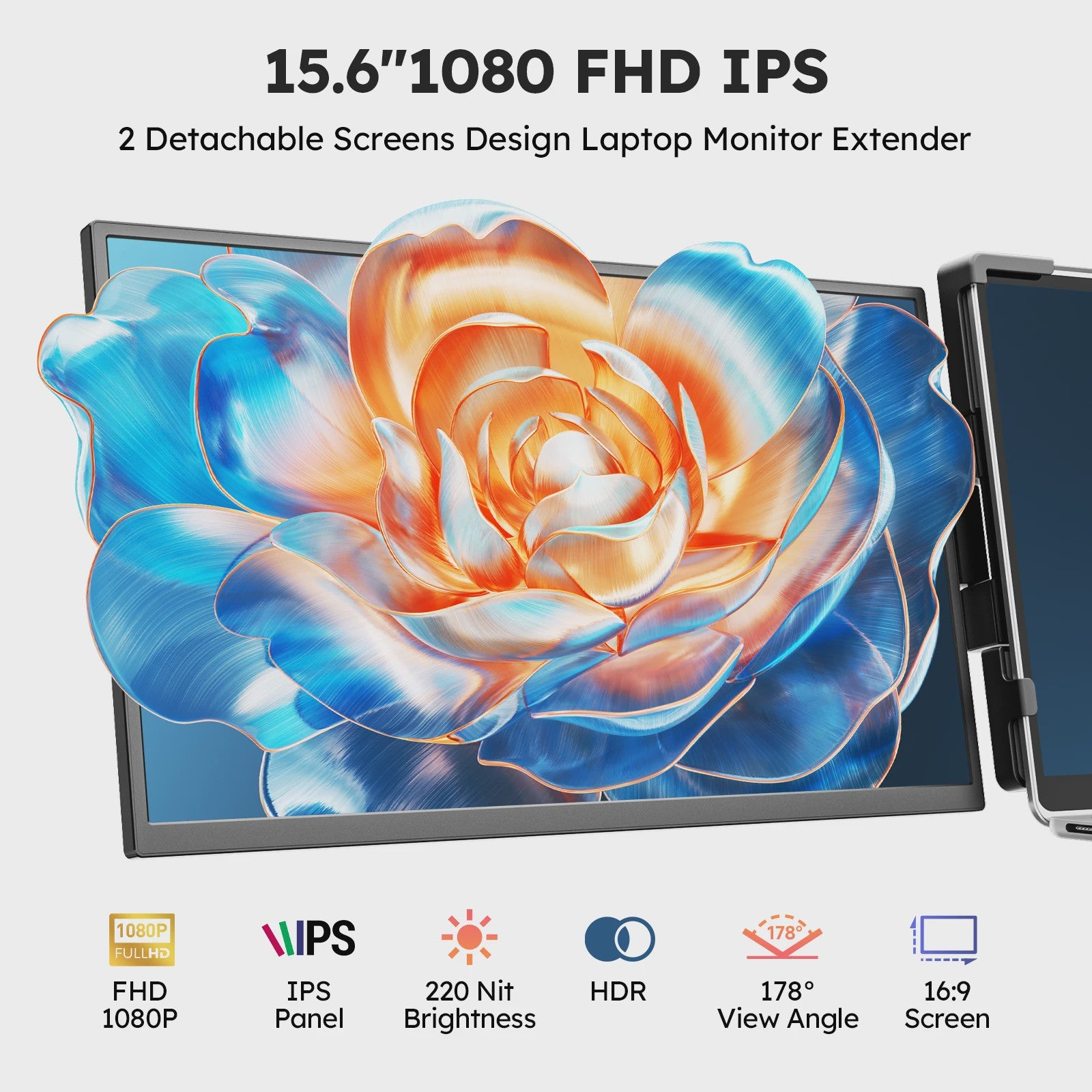 15.6" Triple Screen Extender: 2x FHD IPS Externe Monitors voor Laptops (13-17")