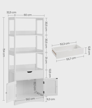 Hoge Smalle Badkamerkast met Lades en Deuren - Stijlvolle Opbergoplossing (60x32.5x154 cm)