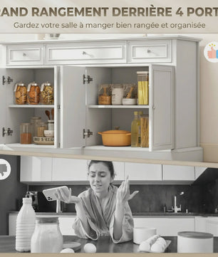 HOMCOM Buffetkast Woonkamer - Wit, 3 Lades, 4 Deuren met Soft-close en Verstelbare Planken
