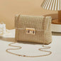 Stijlvolle Strooien Crossbody Tas met Gouden Kettingband - Perfect voor Dag en Avond