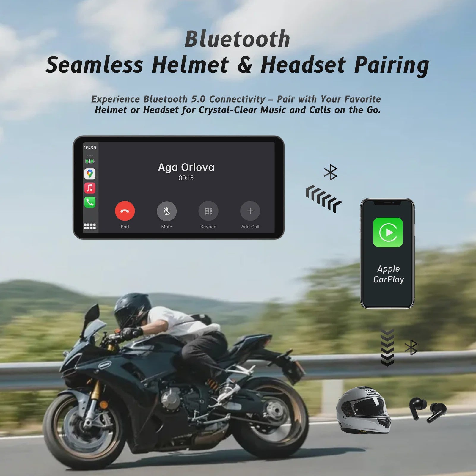 6-Inch Motorfiets Smart Display met Draadloze CarPlay & Android Auto