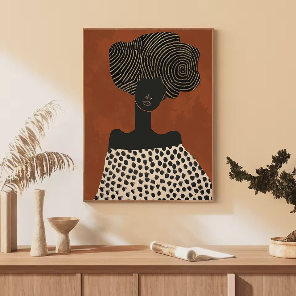 Abstract Afrikaanse Vrouwen Poster Canvas Schilderij - Etnisch Hedendaags Woondecoratie