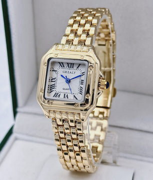 Luxe Gouden Roestvrij Staal Dameshorloge - Elegant Zakelijk Mode Accessoire