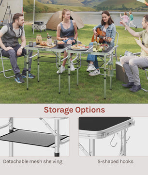 Verstelbare en Opvouwbare Campingtafel van Aluminium met Opbergnet en Haken - Draagbaar voor Tuin, Picknick & BBQ