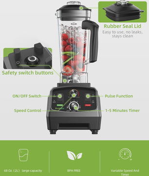 BioloMix 2200W Krachtige Blender met Timer & 2L BPA-vrije Kan - Heavy Duty Mixer