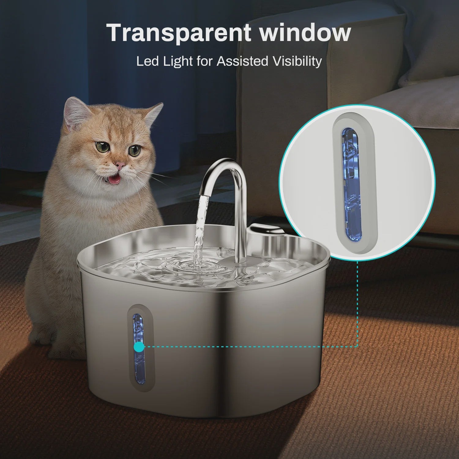 Automatische RVS Katten Drinkfontein 2.2L - Stille Waterdispenser voor Hond & Kat