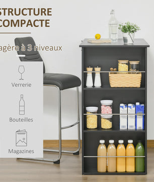 Zwarte Bartafel met 3 Open Vakken - 112x57x106 cm