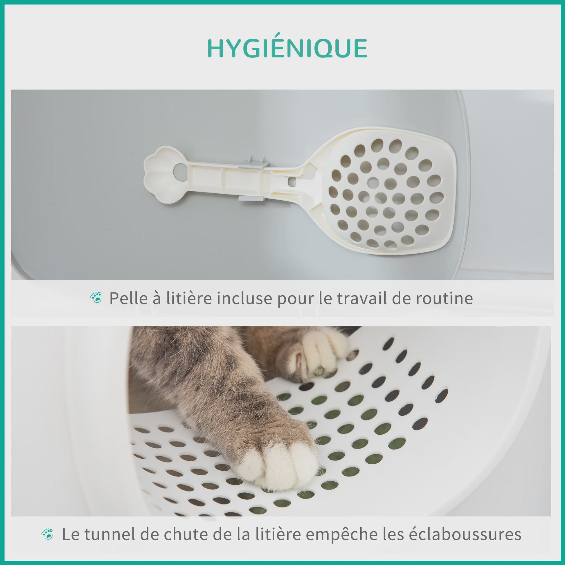 PawHut Gesloten Kattenbak met Deksel en Schep - Wit