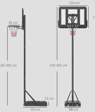 HOMCOM Basketbalpaal Verstelbaar 220-365 cm Zwart - Outdoor Basketbalring