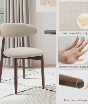 Set van 2 Beige Eetkamerstoelen - Scandinavische Stijl, Modern & Gestoffeerd met Houten Poten