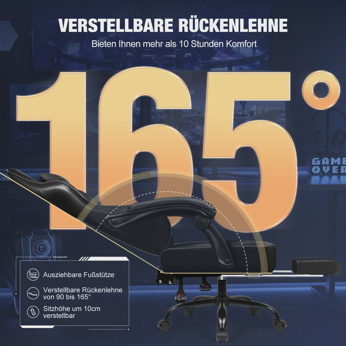 Ergonomische Gaming Stoel met Voetensteun, Hoofd- en Lendesteun | Max 150kg
