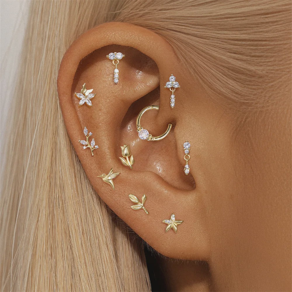 925 Sterling Zilveren Kolibrie Oorbellen Dames - 18K Goudkleurig Platte Achterkant Studs