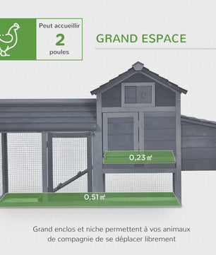 PawHut Kippenhok Cottage met Verhoogd Frame - 150.5x54x87 cm