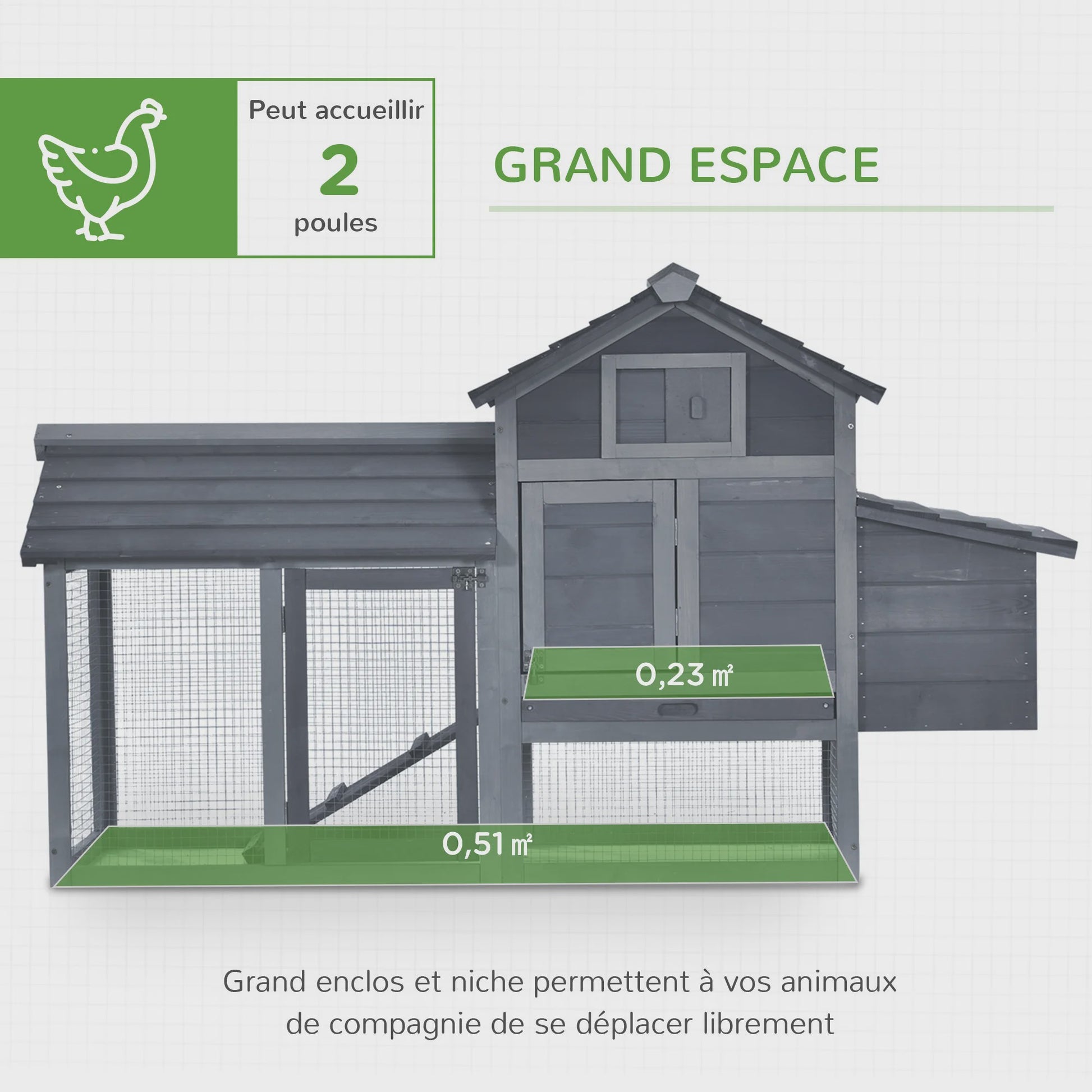 PawHut Kippenhok Cottage met Verhoogd Frame - 150.5x54x87 cm