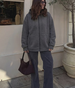 Casual Dames Hoodie met Rits, Capuchon en Grote Zakken - Comfortabele Lange Mouwen Jas