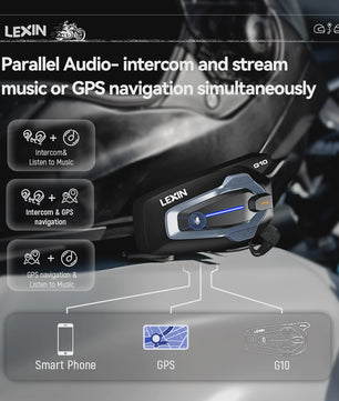 LEXIN G10 Motorhelm Intercom Systeem - 8 Rijders, Bluetooth 5.1, Parallel Audio & Muziek Delen