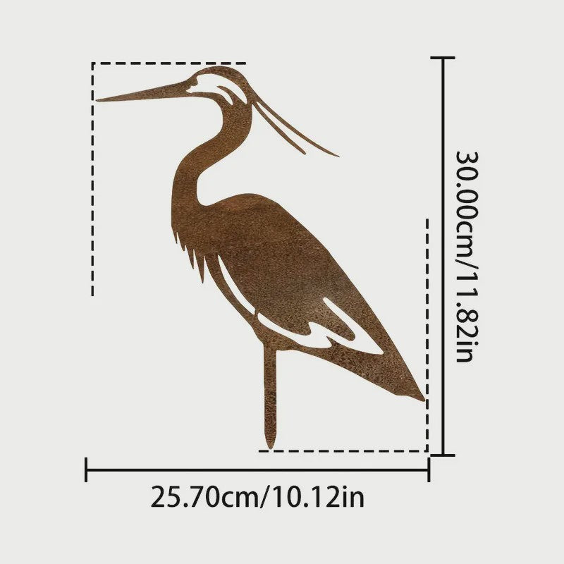 Roestkleurige Metalen Reiger Tuinbeeld - Stijlvolle Vogel Sculptuur voor Buiten