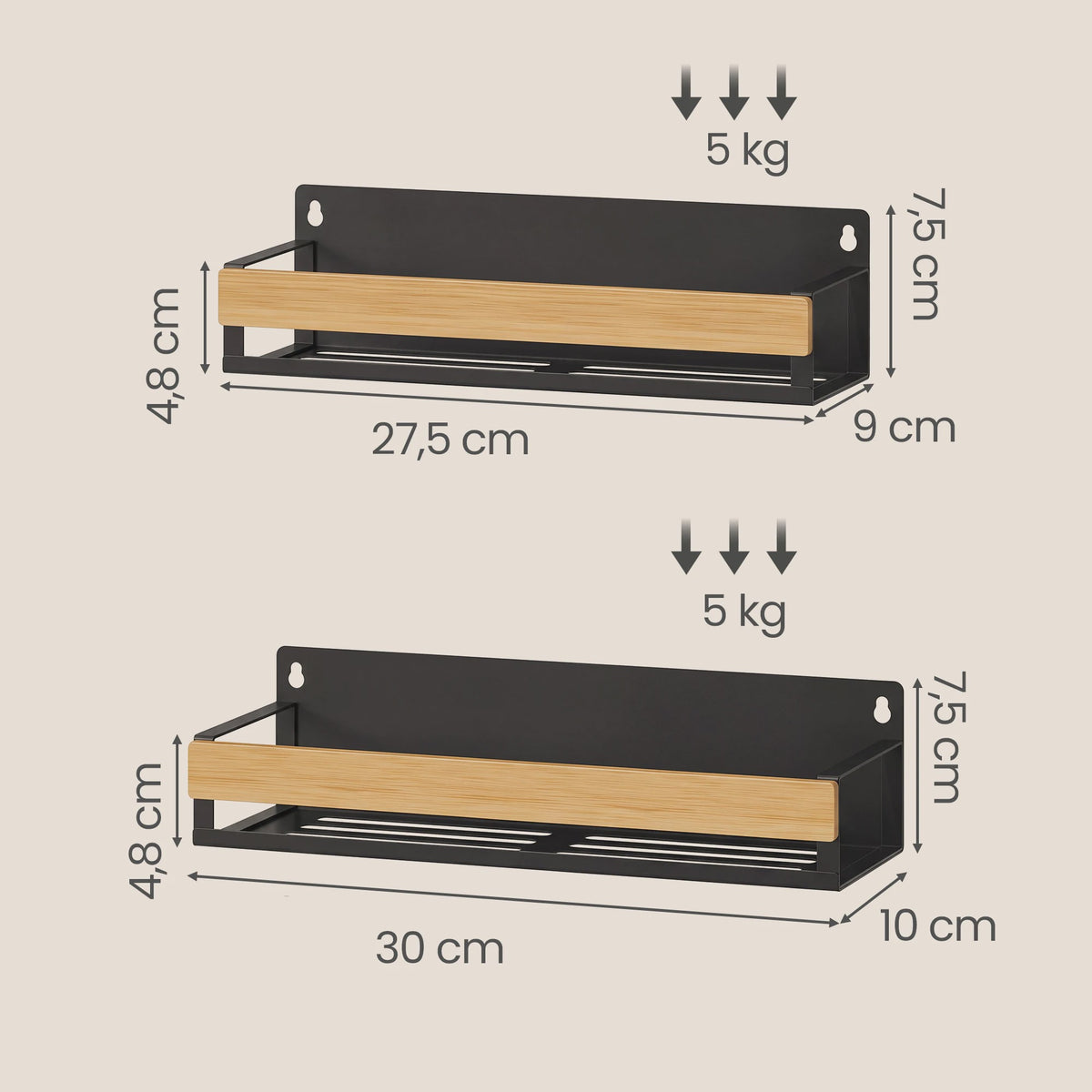 4-delige Bamboe Kruidenrek Set voor Wandmontage - Keuken Organizer