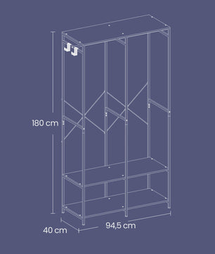 Open Kledingrek met Hangrail en Legplanken - 94.5 x 40 x 180 cm