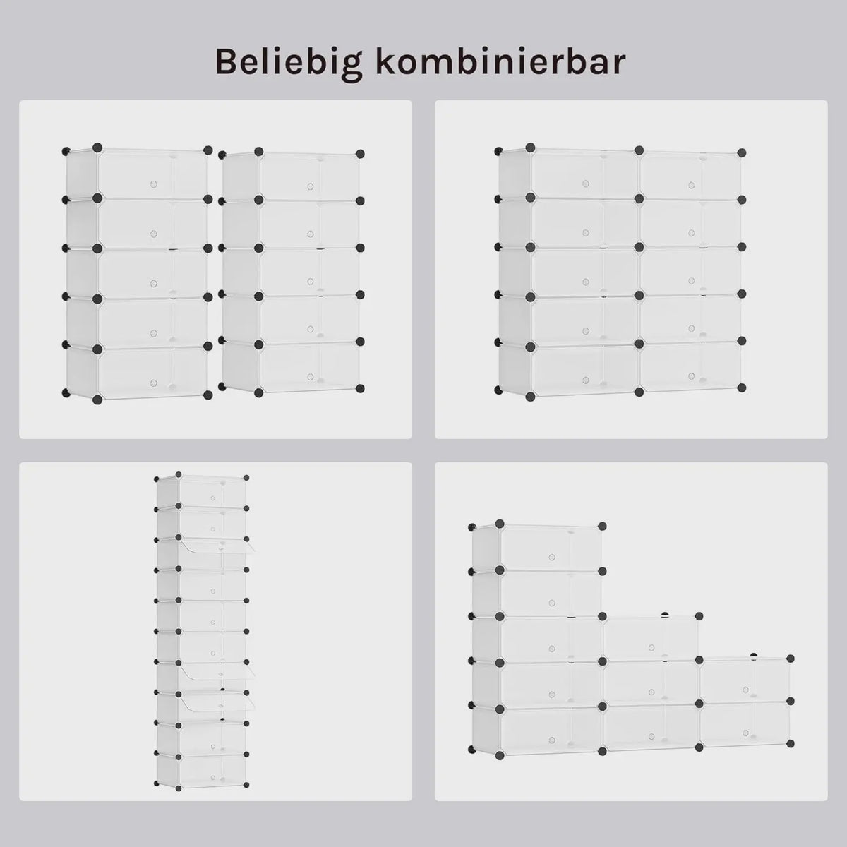 Modulaire Schoenenkast met 10 Vakken - Wit/Zwart - 47x35x170cm - Opbergkast voor Hal, Slaapkamer of Woonkamer