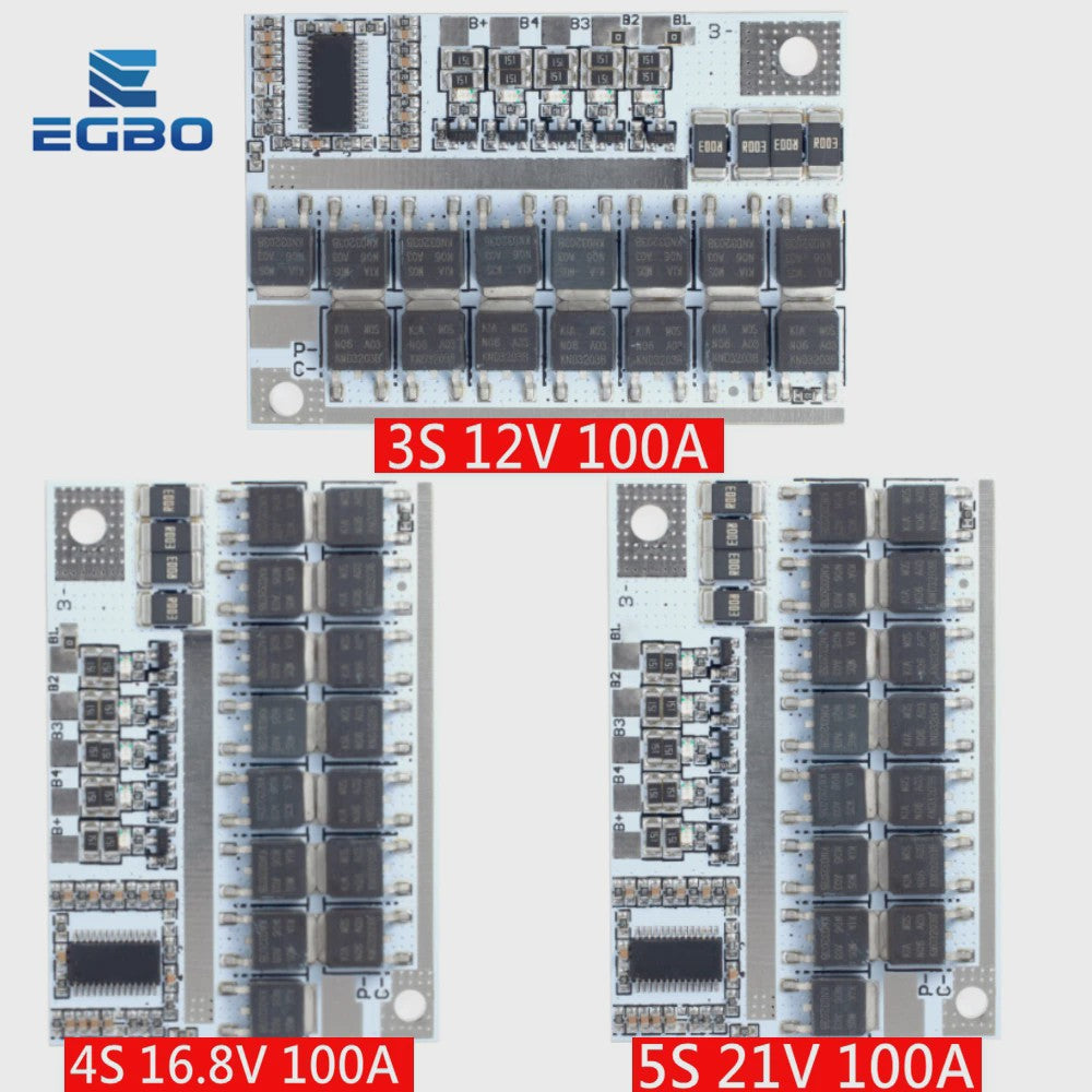 100A BMS Beschermingsbord voor 3S/4S/5S Li-ion Batterijen (12.6V-21V)
