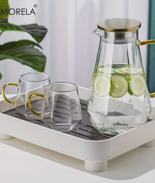 Luxe Glazen Waterkan met Diamantstructuur - Perfect voor Koude en Warme Dranken