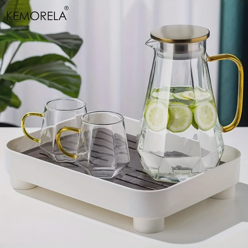Luxe Glazen Waterkan met Diamantstructuur - Perfect voor Koude en Warme Dranken