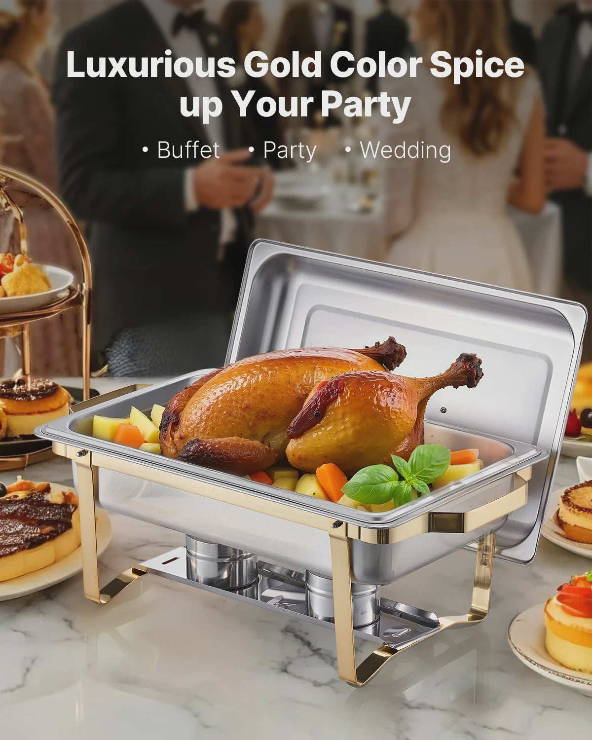 4-delige RVS Chafing Dish Set - 8 Qt Buffet Warmhoudbakken voor Catering & Feesten
