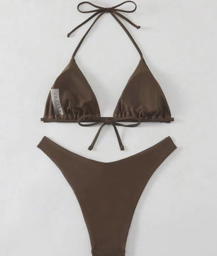 Dames Bikini Thong - Sexy Braziliaanse Stijl met Halter en Vetersluiting - Verkrijgbaar in Wit, Zwart & Koffie