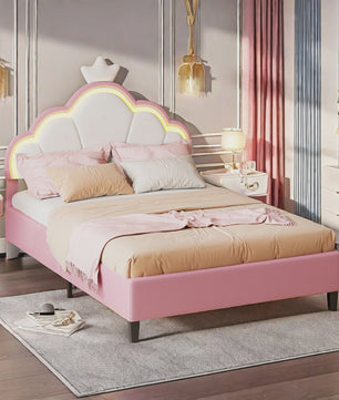 Betoverend Prinsessenbed met Kroon en LED-verlichting - Roze Kinderbed