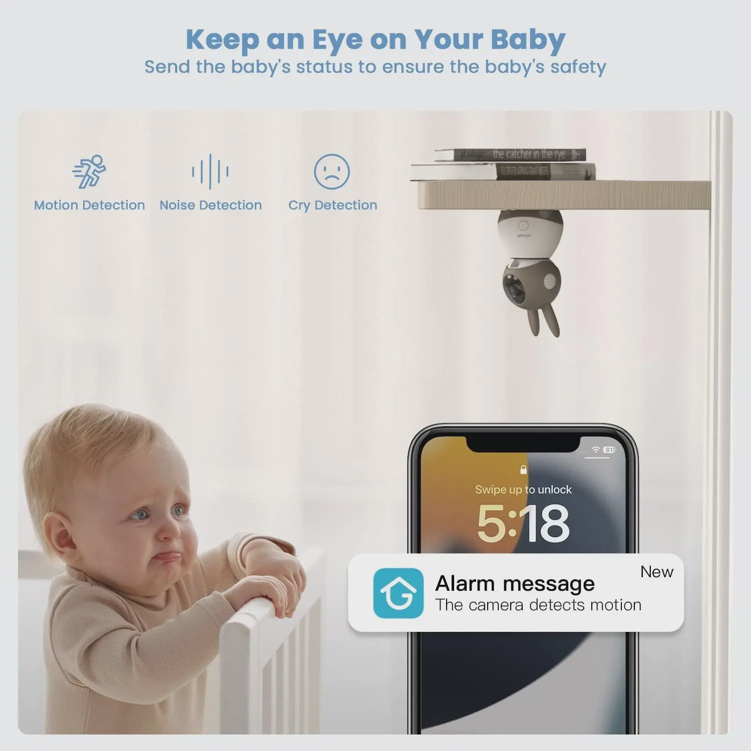 IeGeek 2K WiFi Babyfoon met 5" Split Screen, 360° PTZ Camera, Nachtzicht & App Bediening