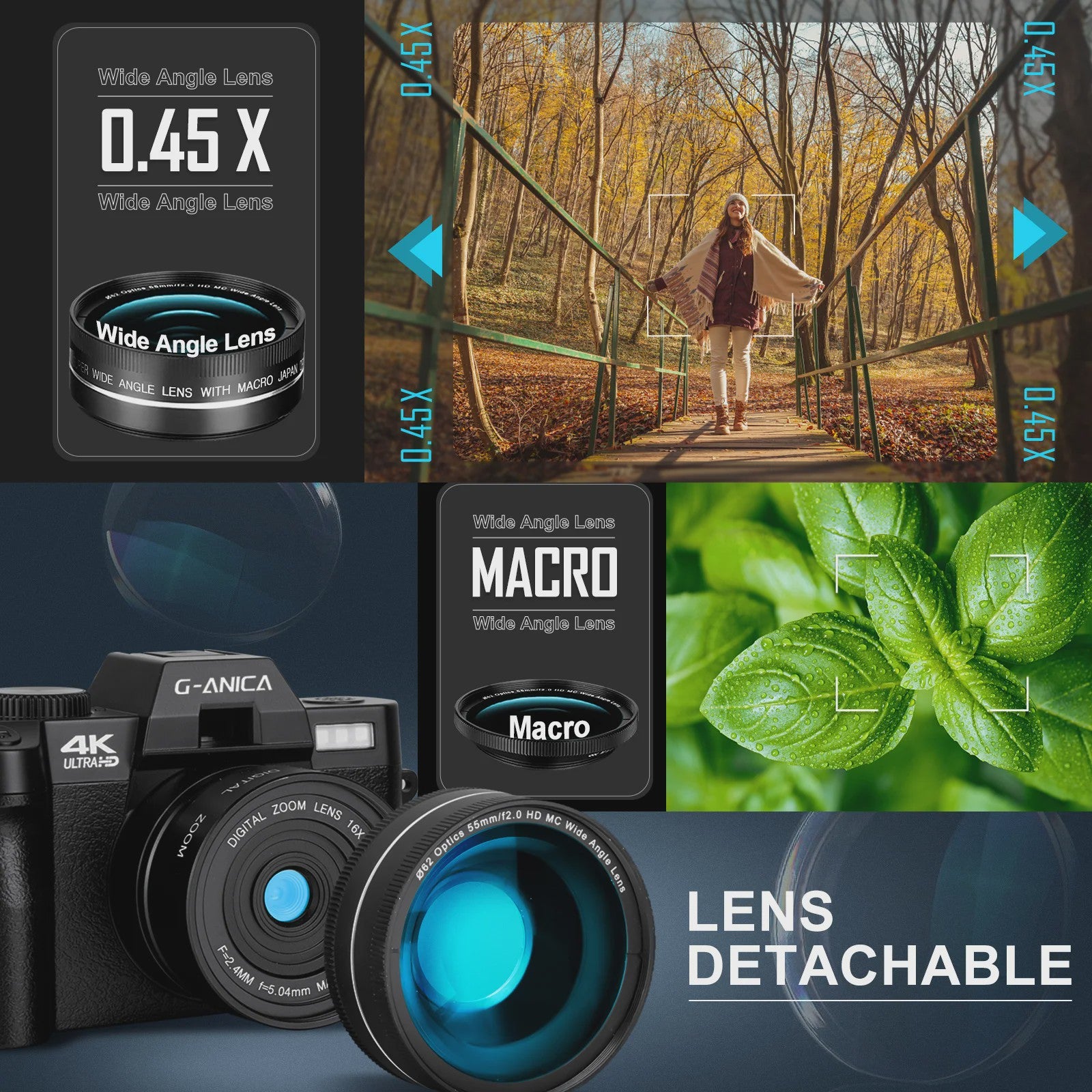 4K Digitale Camera 48MP met Groothoek & Macro Lens - Ideaal voor Vloggers en Beginners