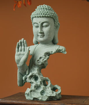 Zen Boeddha Beeld Groen Zandsteen - Sfeervolle Decoratie voor Huis en Bureau