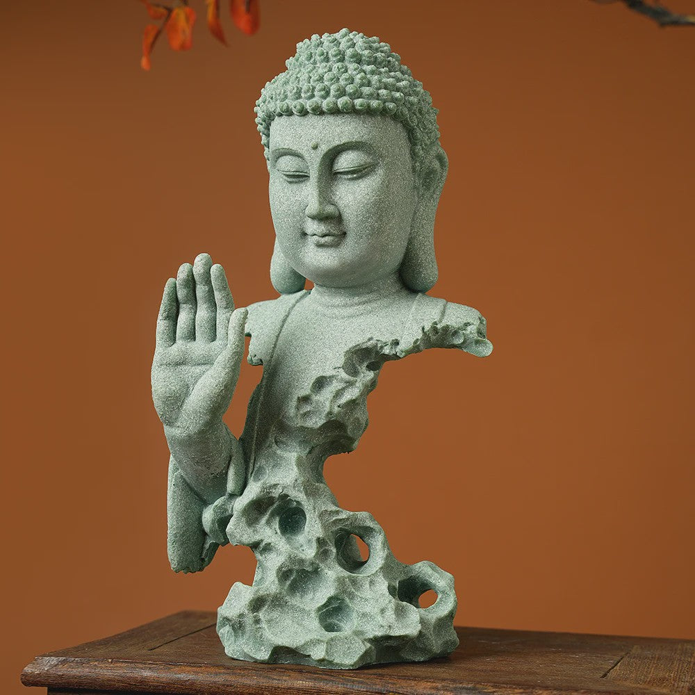 Zen Boeddha Beeld Groen Zandsteen - Sfeervolle Decoratie voor Huis en Bureau