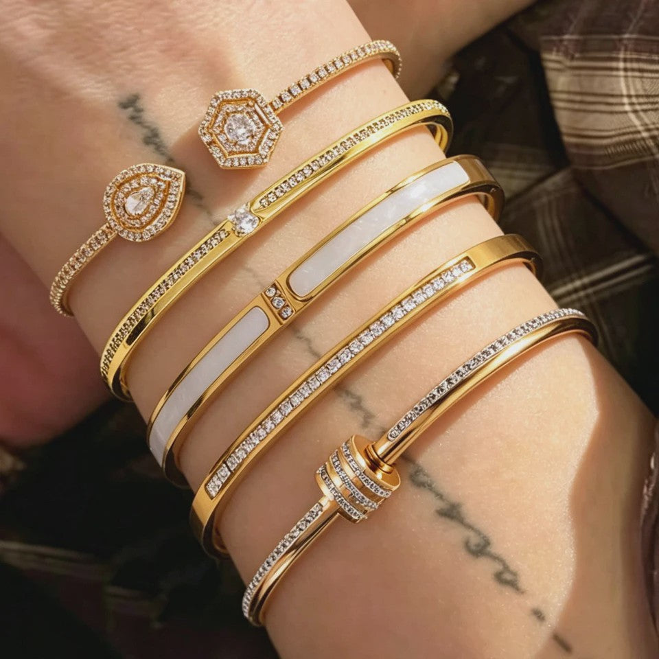 Luxe Zirkonia Armband Set - 5 Delig - Roestvrij Staal & Koper